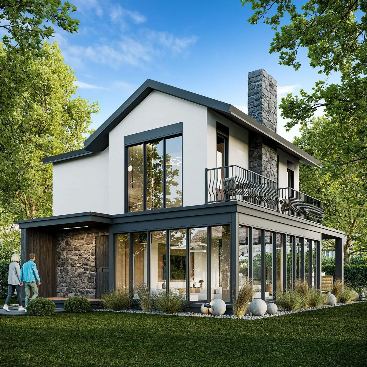 Akçakese Villaları ve Market, Akçakese, Şile – villa: camlı zemin kat ve beşik çatı (3D görselleştirme)