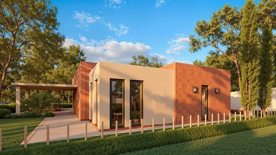 Balibey Tek Katlı Ev, Balibey, Şile – pergolalı yan cephe (3D görselleştirme)