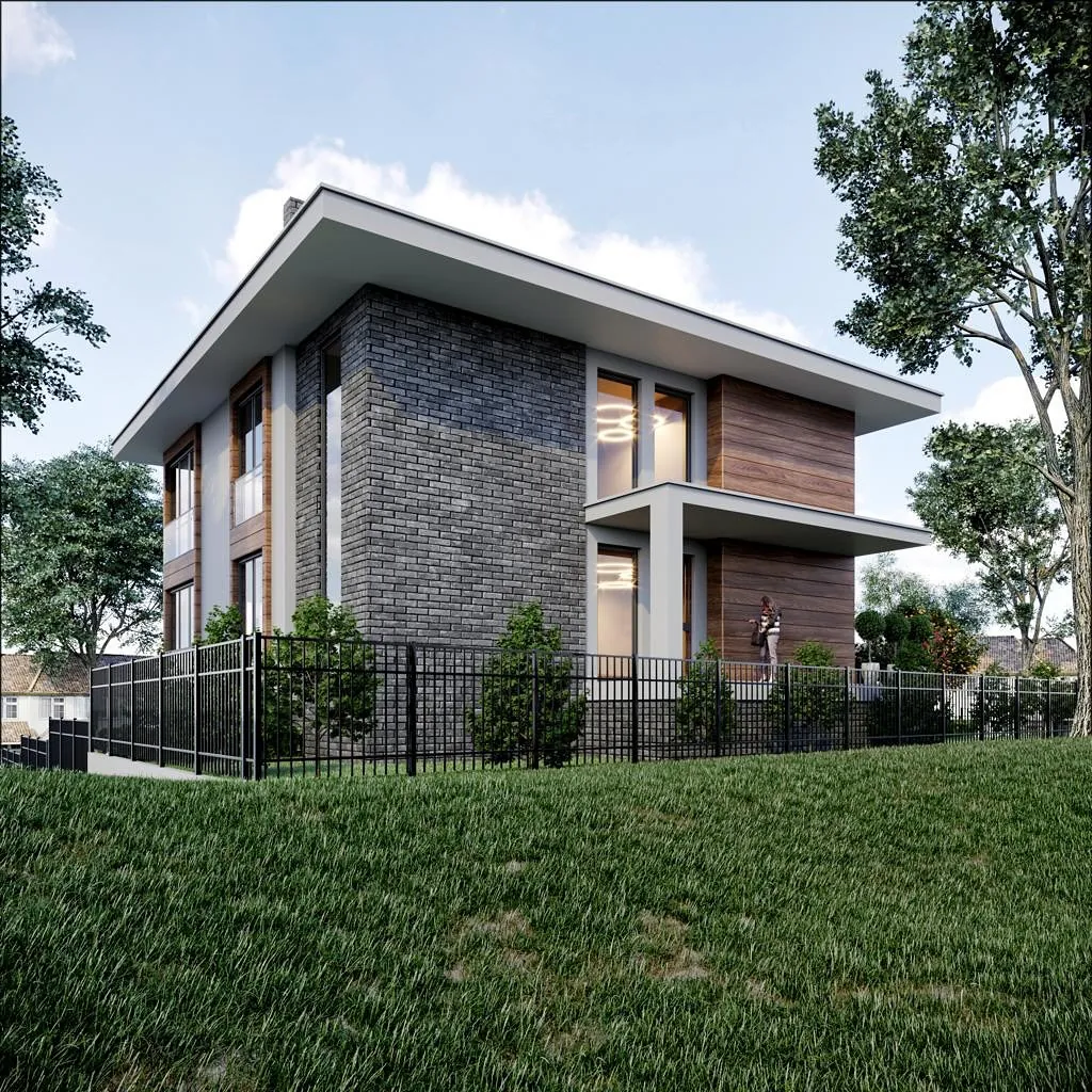 Balibey Tuğla ve Ahşap Villa, Balibey, Şile – yan cephe: tuğla ve ahşap (3D görselleştirme)