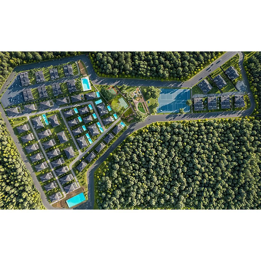Beyaz Park Evleri, Ahmetli, Şile – vaziyet: orman içindeki sitenin havadan görünümü (3D görselleştirme)
