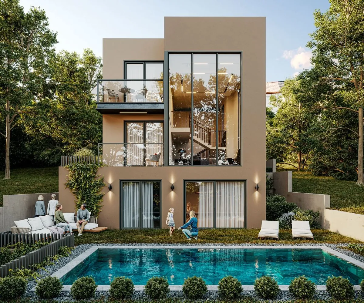 Çavuş 302/15 Evi, Çavuş, Şile – havuz ve teraslar (3D görselleştirme)