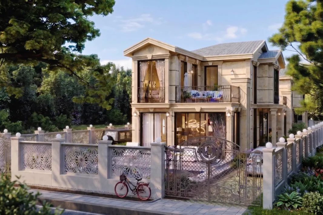 Çavuş Klasik Taş Villa, Çavuş, Şile – sokaktan işlemeli bahçe duvarı ve ferforje kapı (3D görselleştirme)