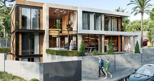 Çayırbaşı Tuğla Cepheli Villa, Çayırbaşı, Şile – sokak tarafı ve istinat duvarları (3D görselleştirme)