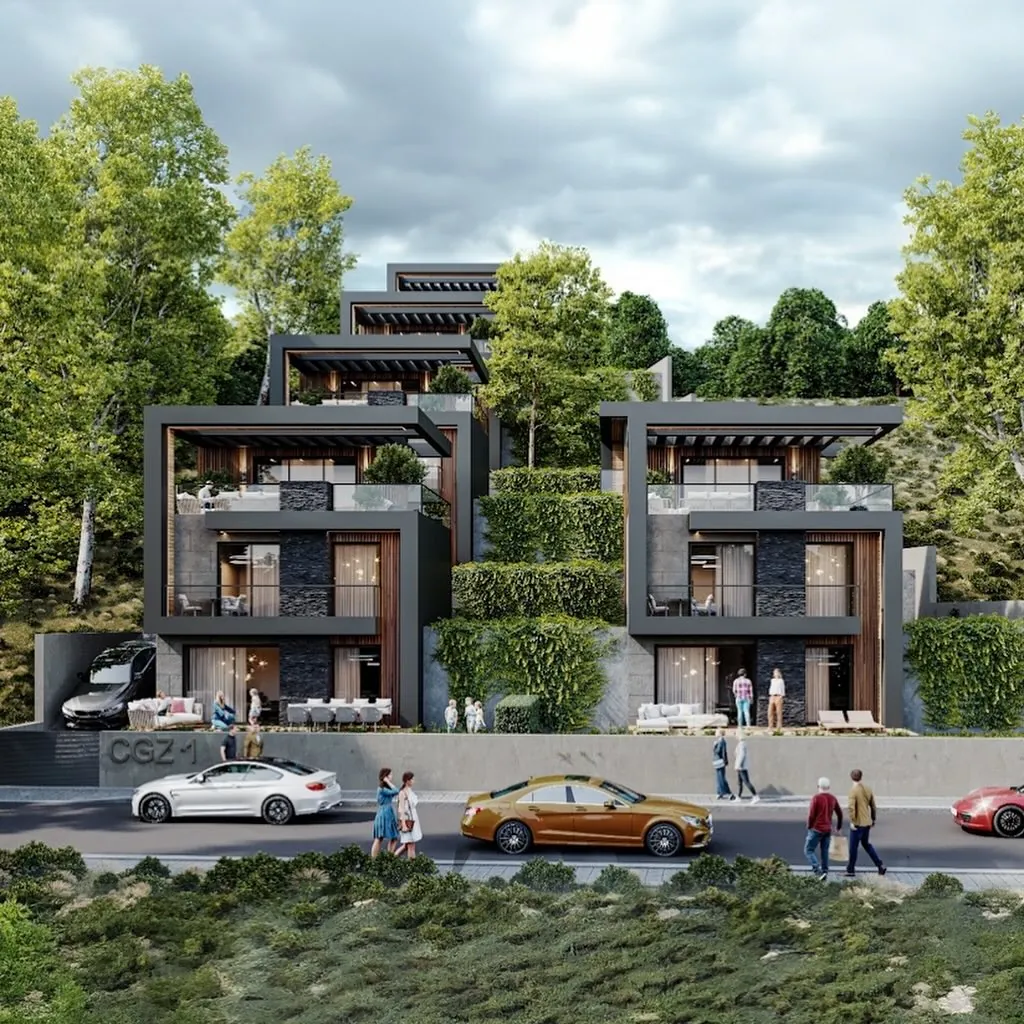 CGZ 1 Evleri, Şuayipli, Şile – yamaçta kademelenen evler ve sokak cephesi (3D görselleştirme)