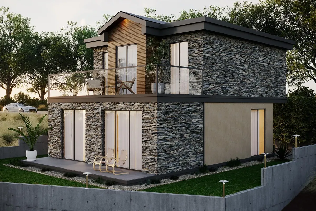 Karamandere Evi, Karamandere, Şile – cephe alternatifi: taş ağırlıklı (3D görselleştirme)