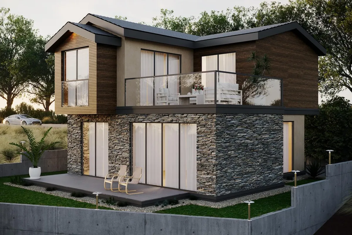 Karamandere Evi, Karamandere, Şile – cephe alternatifi: ahşap ağırlıklı (3D görselleştirme)