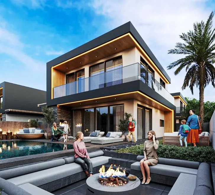 Leon Exclusive, Meşrutiyet, Şile – batık ateş çukuru, havuz ve villa (3D görselleştirme)