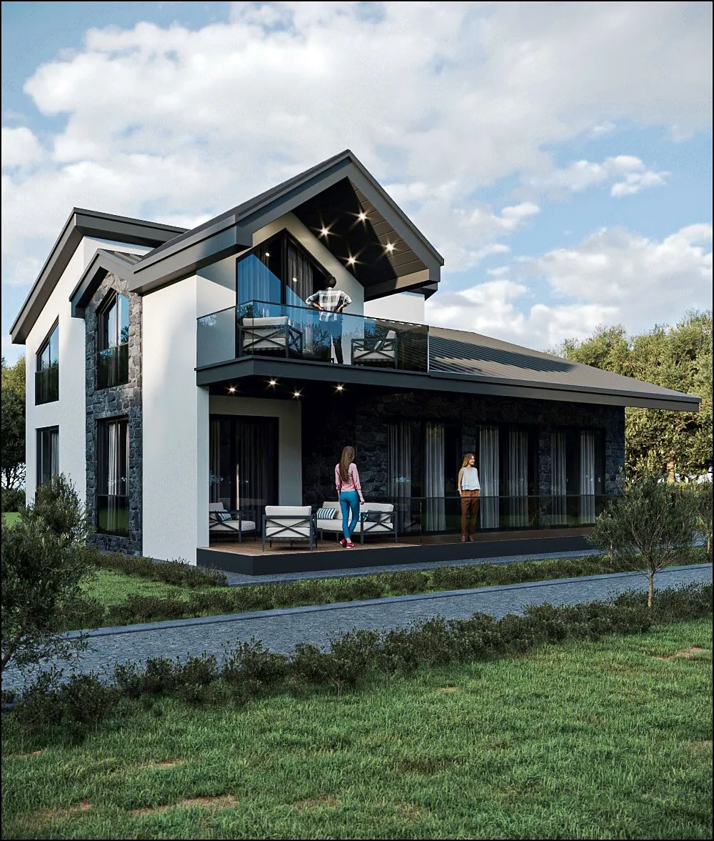Sofular Evi, Sofular, Şile – bahçe cephesi: asimetrik beşik çatı ve teras
