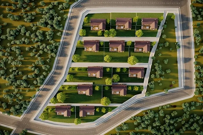 Ulupelit Bahçeli Evler, Ulupelit, Şile – kuşbakışı vaziyet planı: parseller ve evler (3D görselleştirme)