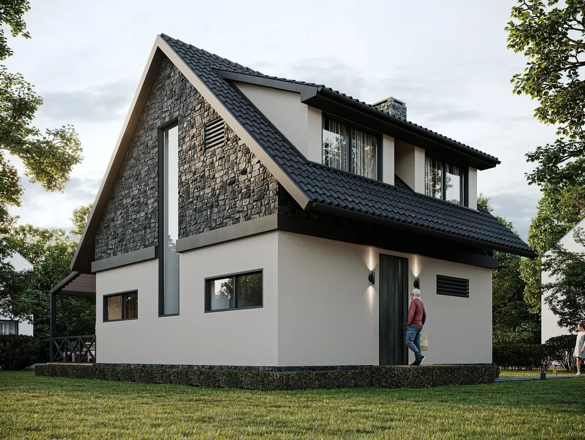 Yaka Evi, Yaka, Şile – taş kaplı kalkan ve giriş cephesi (3D görselleştirme)